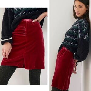 Anthropologie | Raspberry Montie Velvet Mini Skirt